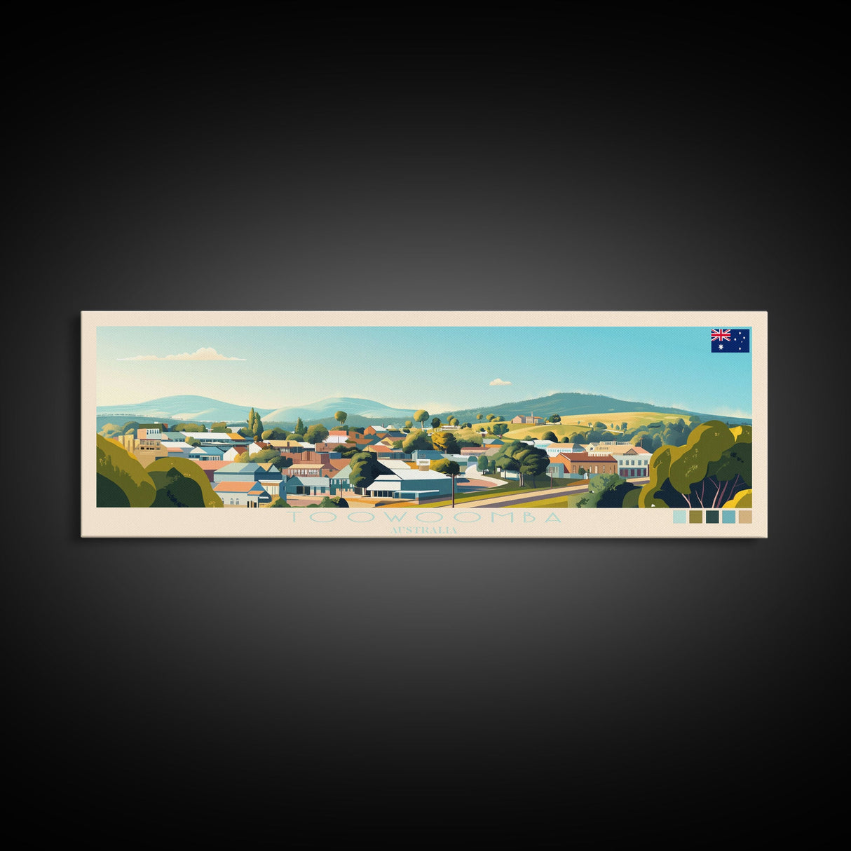 Toowoomba, Australia Panoramic Travel Poster Canvas Print, Toowoomba, Australia Painting, Australia Art, Toowoomba Travel Art, Guest Room Painting