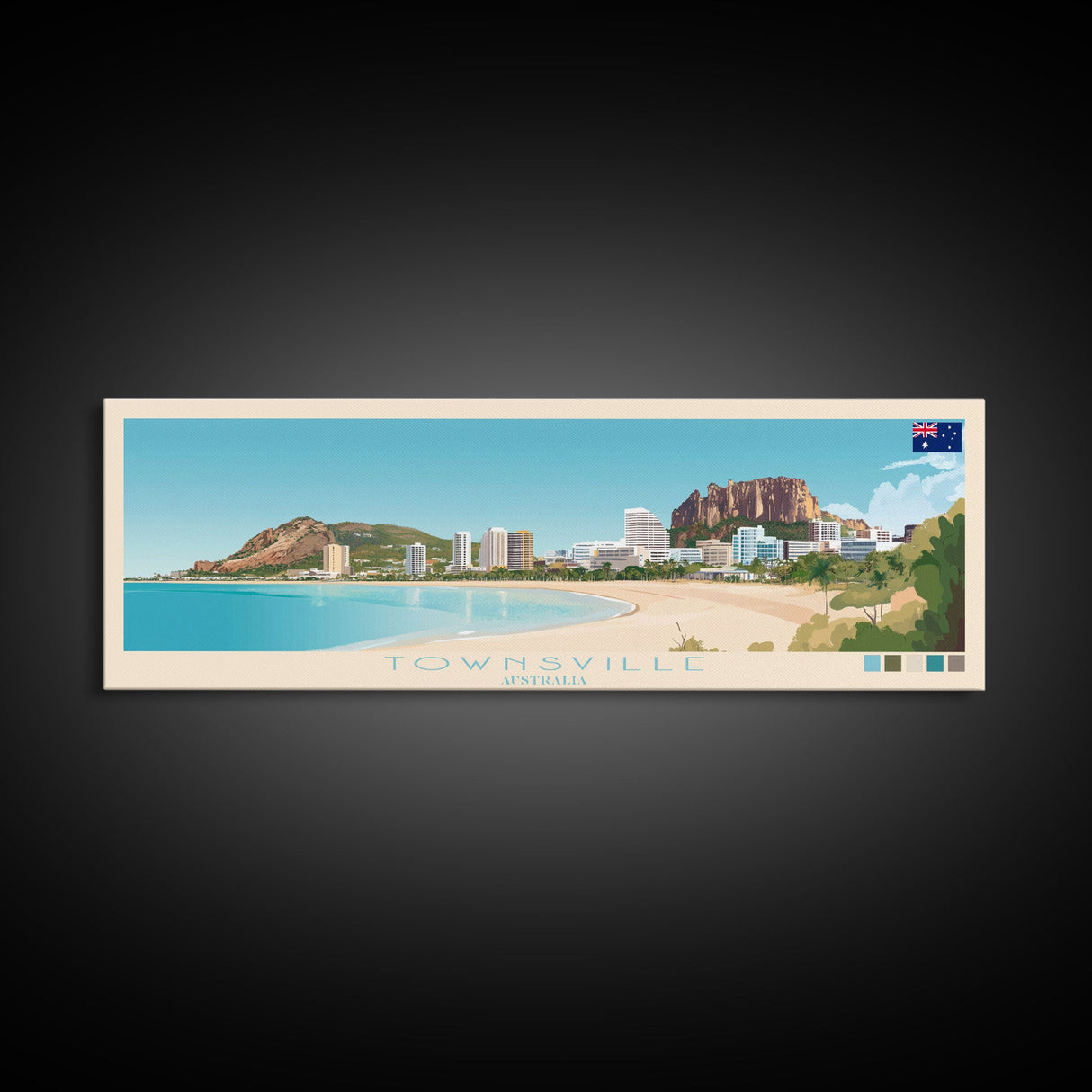 Townsville, Australia Panoramic Travel Poster Canvas Print, Townsville, Australia Painting, Australia Art, Townsville Panoramic Travel Art, Travel Painting