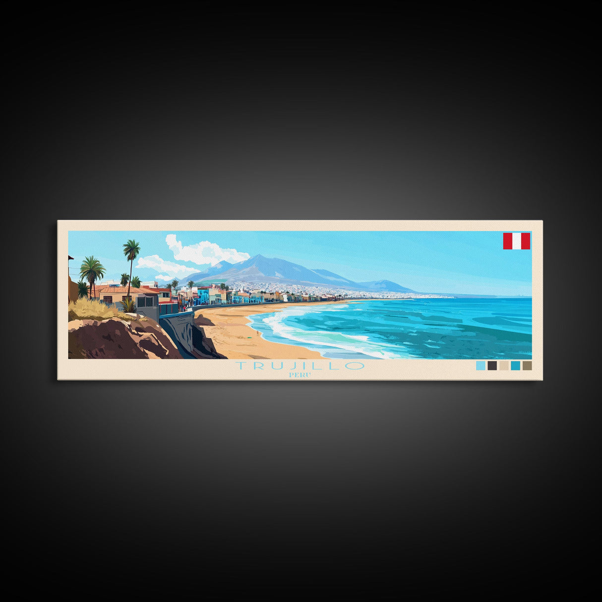 Trujillo, Peru Panoramic Travel Poster Canvas Print, Trujillo, Peru Painting, Peru Art, Trujillo Travel Art, Guest Room Painting