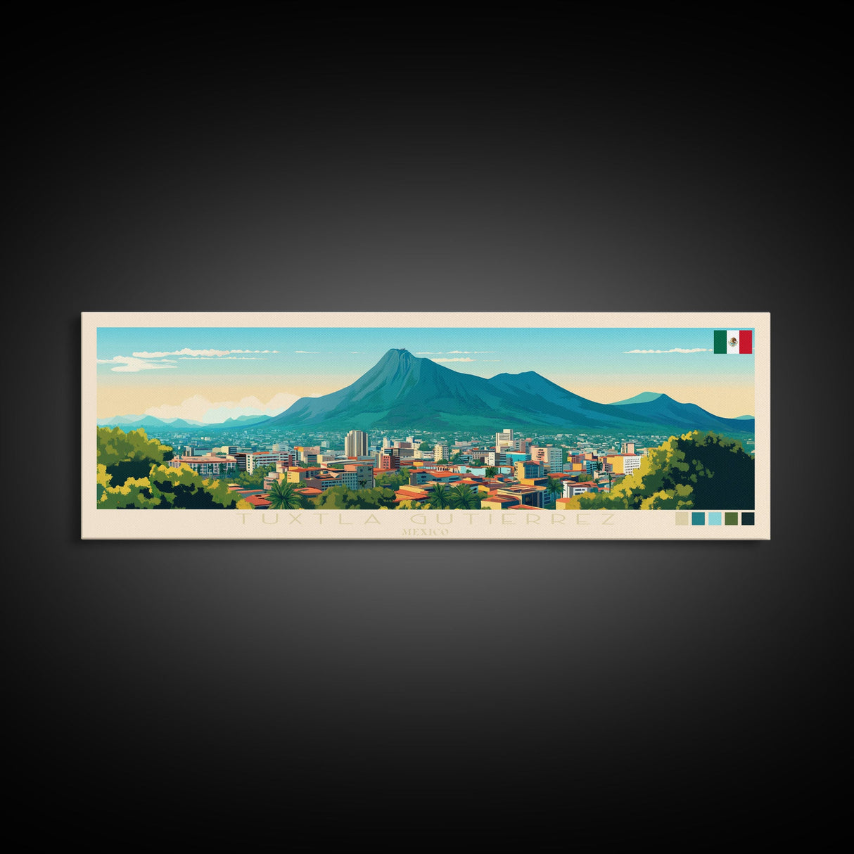 Tuxtla Gutierrez, Mexico Panoramic Travel Poster Canvas Print, Tuxtla Gutierrez, Mexico Painting, Mexico Art, Tuxtla Gutierrez Panoramic Travel Art, Travel Painting