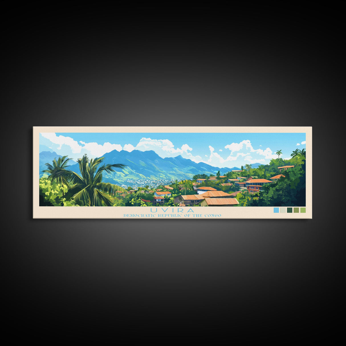 Uvira, Congo Travel Poster Panoramic Canvas Print, Uvira, Congo Painting, Congo Art, Uvira Travel Art, Guest Room Painting