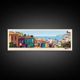 Valparaiso, Chile Panoramic Travel Poster Canvas Print, Valparaiso, Chile Painting, Chile Art, Valparaiso Panoramic Travel Art, Travel Painting