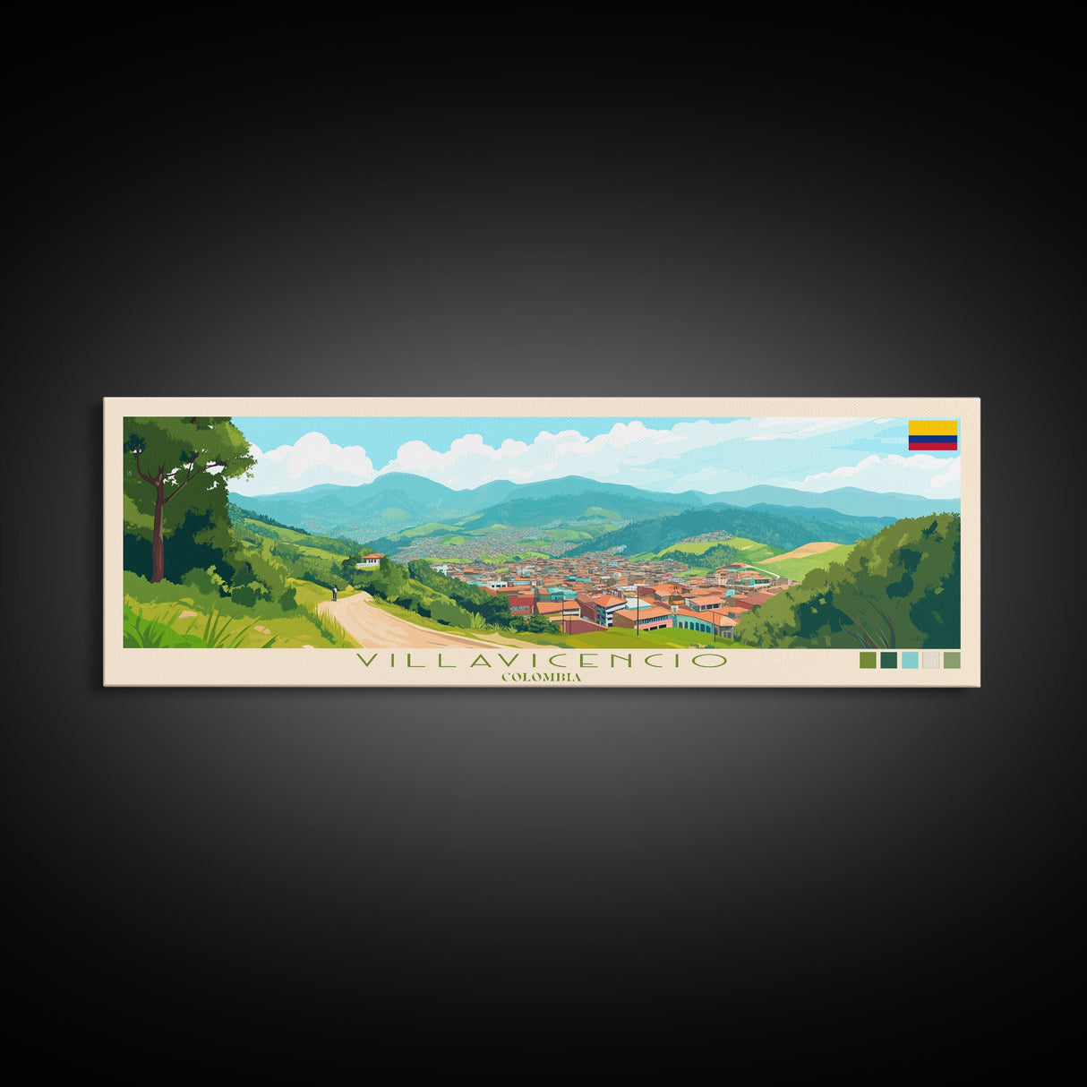 Villavicencio, Colombia Travel Poster Panoramic Canvas Print, Villavicencio, Colombia Painting, Colombia Art, Villavicencio Travel Art, Guest Room Painting