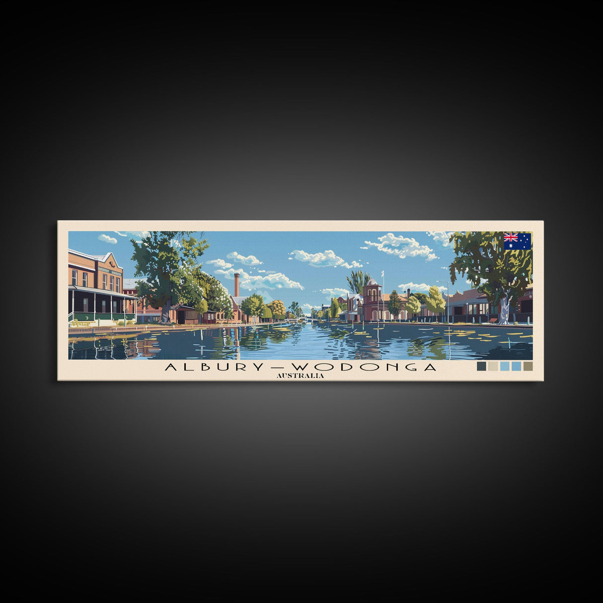 Albury–Wodonga, Australia Panoramic Canvas Print, Albury–Wodonga, Australia Painting, Australia Art, Albury–Wodonga Travel Poster, Travel Art, Housewarming Gift