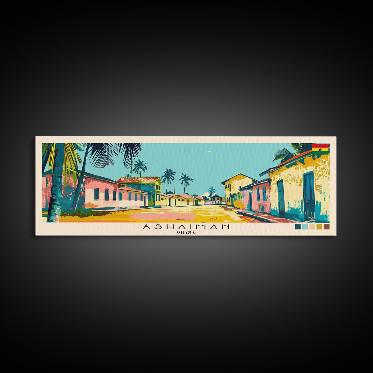 Ashaiman, Ghana Panoramic Canvas Print, Ashaiman, Ghana Painting, Ghana Art, Ashaiman Travel Poster, Travel Art, Guest Room Painting