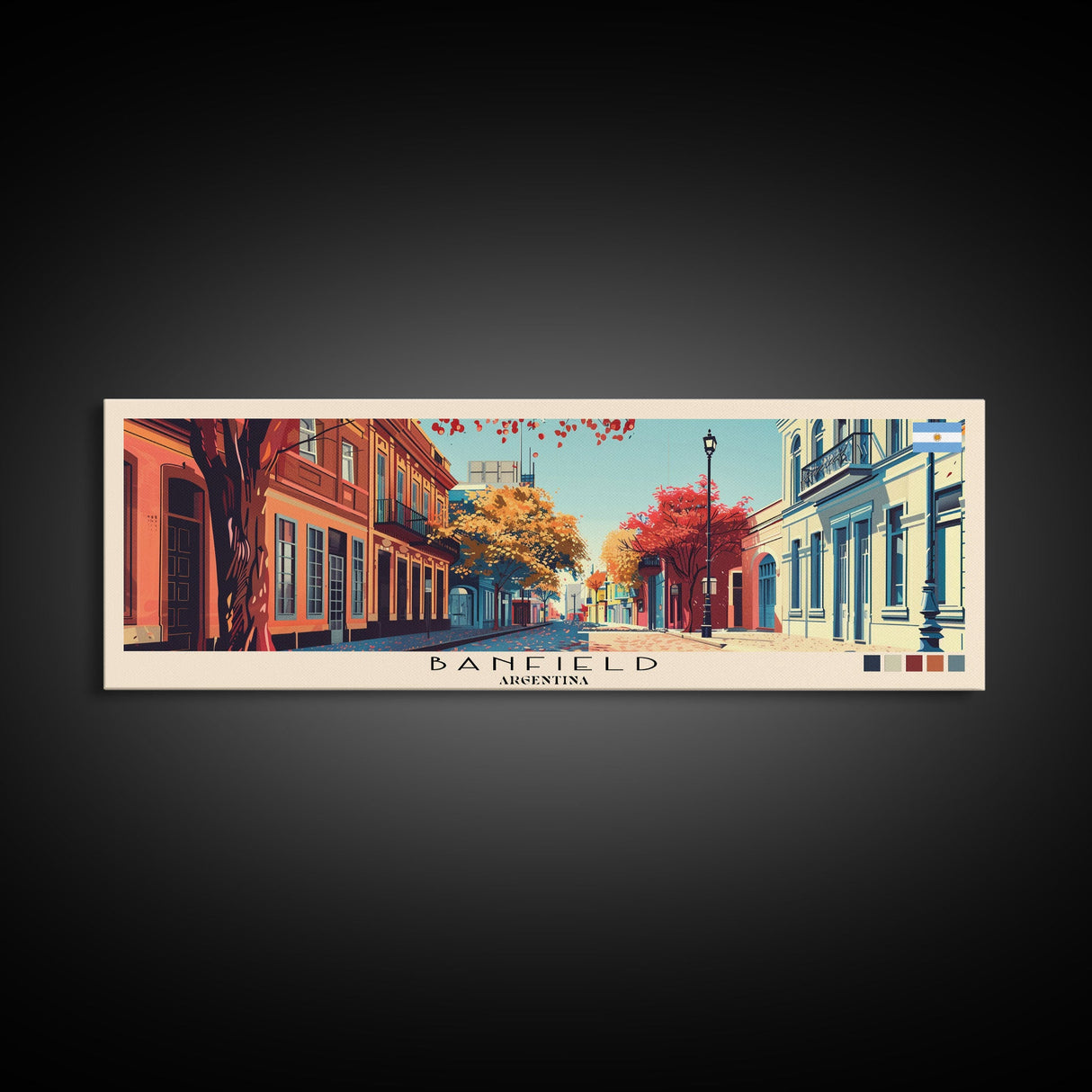 Banfield, Argentina Panoramic Canvas Print, Banfield, Argentina Painting, Argentina Art, Banfield Travel Poster, Travel Art, Guest Room Painting