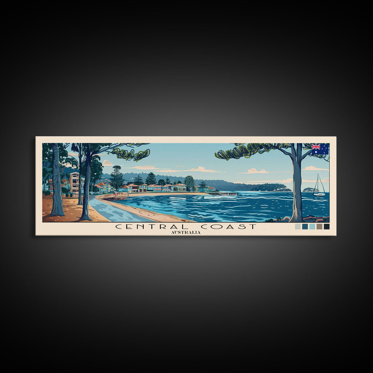 Central Coast, Australia Panoramic Canvas Print, Central Coast, Australia Painting, Australia Art, Central Coast Travel Poster, Travel Art, Vacation Gift