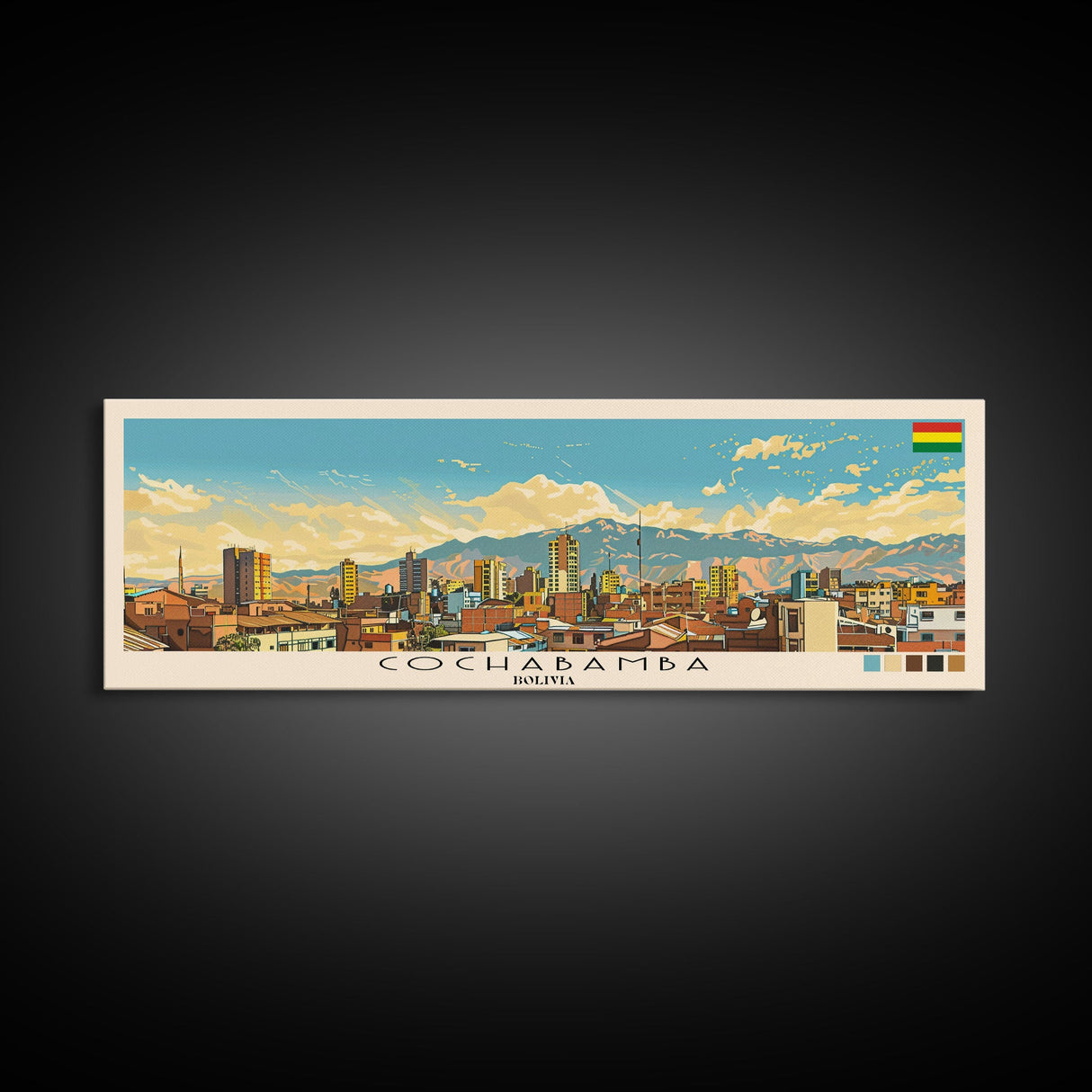 Cochabamba, Bolivia Panoramic Canvas Print, Cochabamba, Bolivia Painting, Bolivia Art, Cochabamba Travel Poster, Travel Art, Living Room Painting