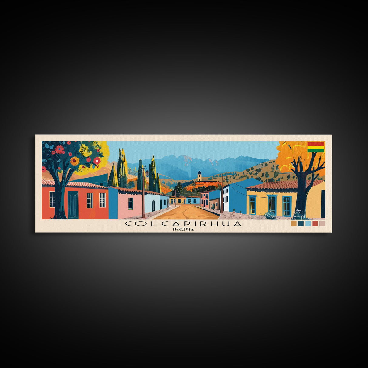 Colcapirhua, Bolivia Panoramic Canvas Print, Colcapirhua, Bolivia Painting, Bolivia Art, Colcapirhua Travel Poster, Travel Art, Housewarming Gift