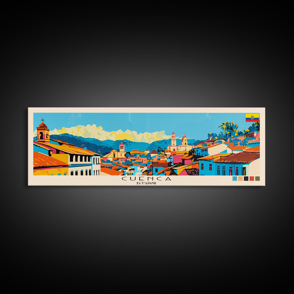 Cuenca, Ecuador Panoramic Canvas Print, Cuenca, Ecuador Painting, Ecuador Art, Cuenca Travel Poster, Travel Art, Guest Room Painting