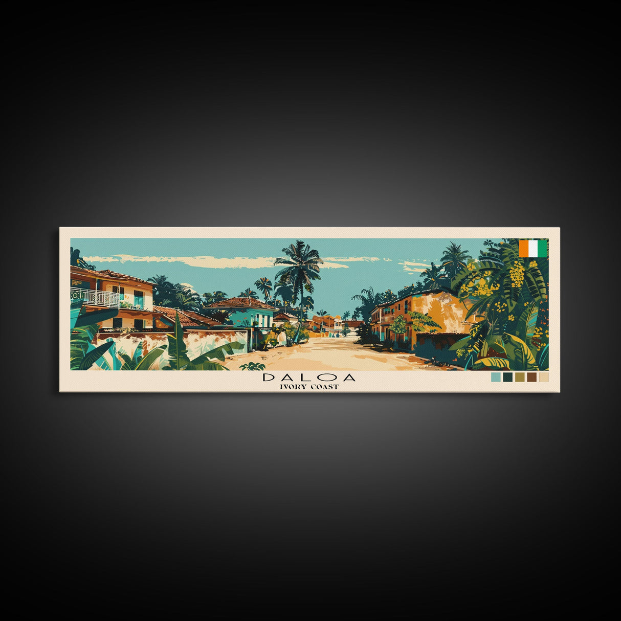 Daloa, Ivory Coast Panoramic Canvas Print, Daloa, Ivory Coast Painting, Ivory Coast Art, Daloa Travel Poster, Travel Art, Living Room Painting