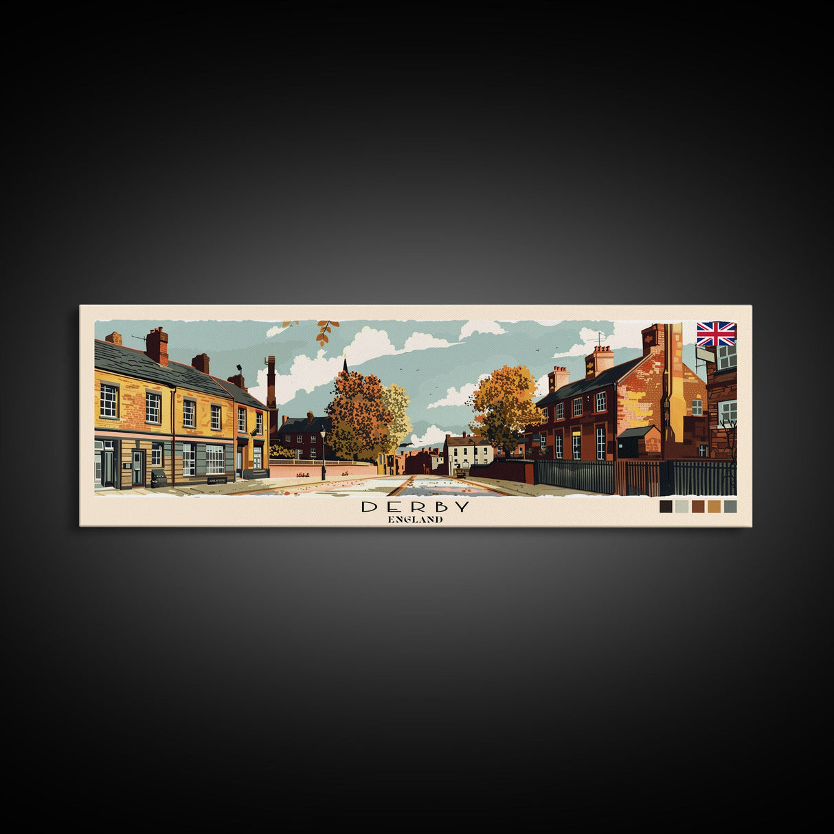 Derby, England Panoramic Canvas Print, Derby, England Painting, England Art, Derby Travel Poster, Travel Art, Vacation Gift