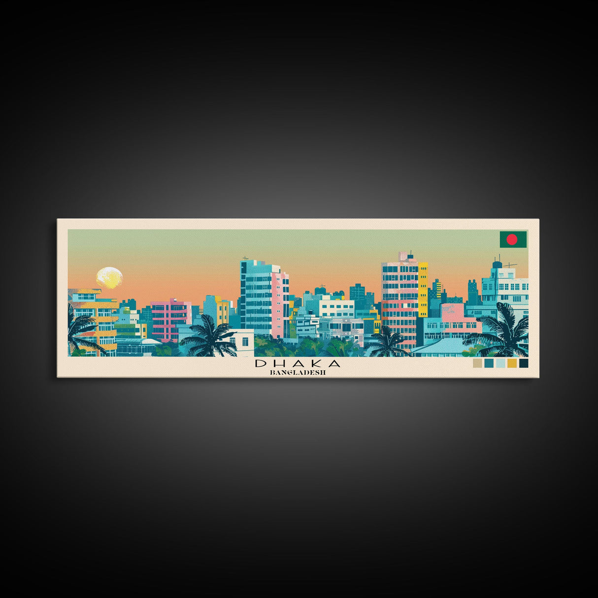 Dhaka, Bangladesh Panoramic Canvas Print, Dhaka, Bangladesh Painting, Bangladesh Art, Dhaka Travel Poster, Travel Art, Guest Room Painting