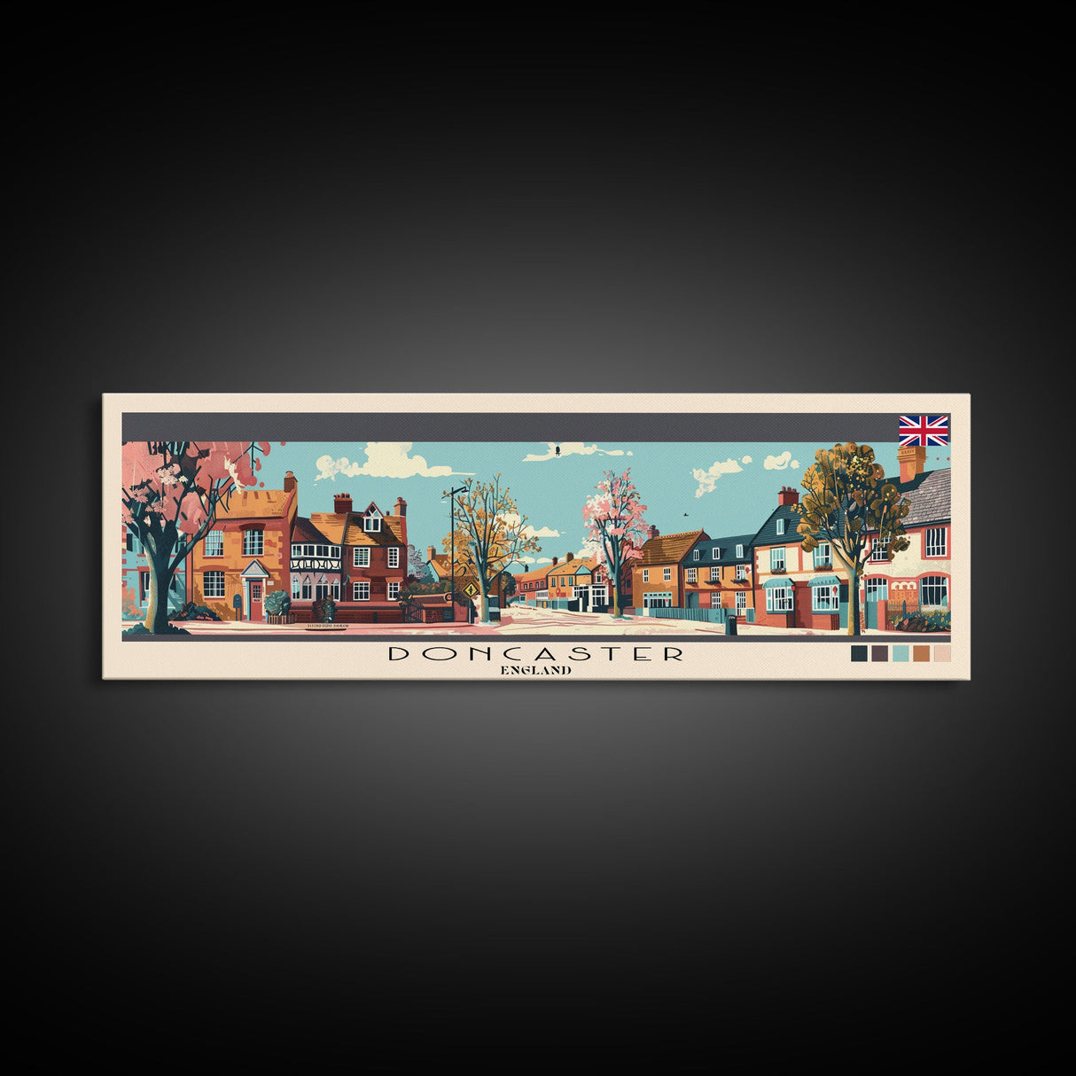 Doncaster, England Panoramic Canvas Print, Doncaster, England Painting, England Art, Doncaster Travel Poster, Travel Art, Guest Room Painting