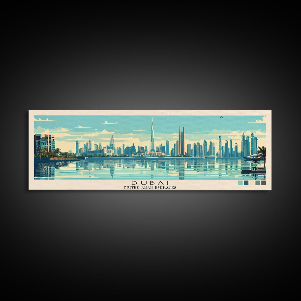 Dubai, United Arab Emirates Panoramic Canvas Print, Dubai, United Arab Emirates Painting, United Arab Emirates Art, Dubai Travel Poster, Travel Art, Housewarming Gift