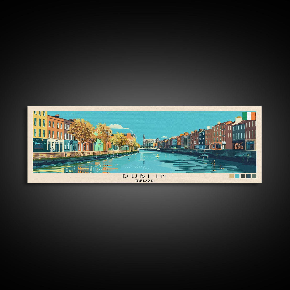 Dublin, Ireland Panoramic Canvas Print, Dublin, Ireland Painting, Ireland Art, Dublin Travel Poster, Travel Art, Guest Room Painting