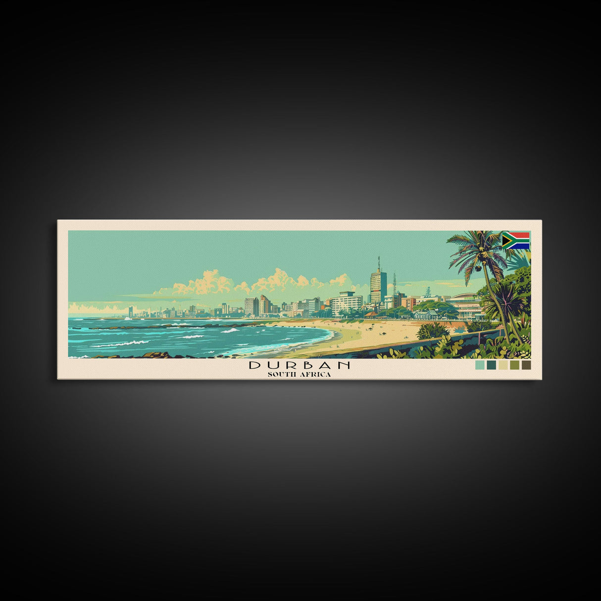 Durban, South Africa Panoramic Canvas Print, Durban, South Africa Painting, South Africa Art, Durban Travel Poster, Travel Art, Guest Room Painting