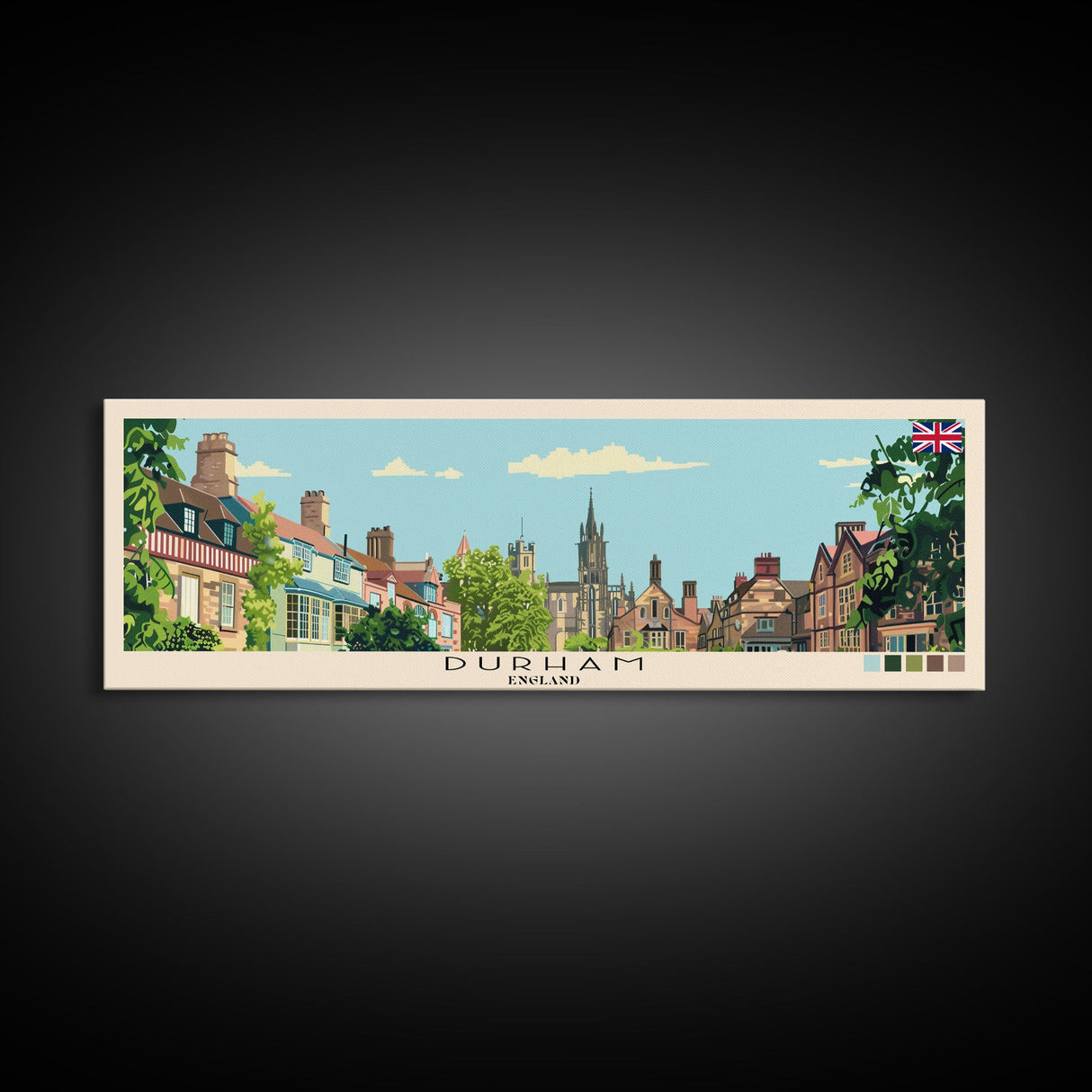 Durham, England Panoramic Canvas Print, Durham, England Painting, England Art, Durham Travel Poster, Travel Art, Vacation Gift