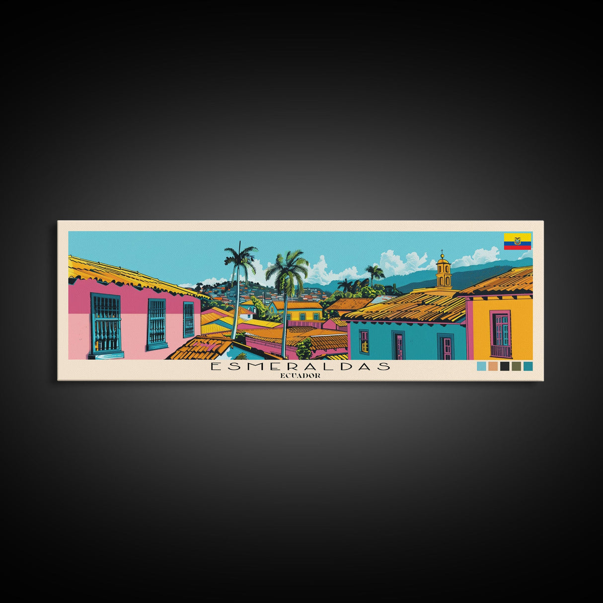 Esmeraldas, Ecuador Panoramic Canvas Print, Esmeraldas, Ecuador Painting, Ecuador Art, Esmeraldas Travel Poster, Travel Art, Guest Room Painting