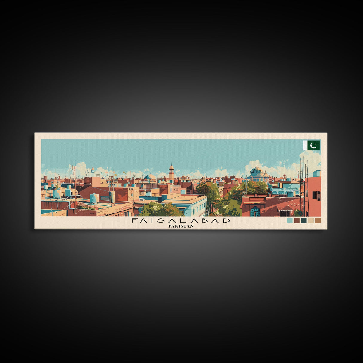 Faisalabad, Pakistan Panoramic Canvas Print, Faisalabad, Pakistan Painting, Pakistan Art, Faisalabad Travel Poster, Travel Art, Living Room Painting