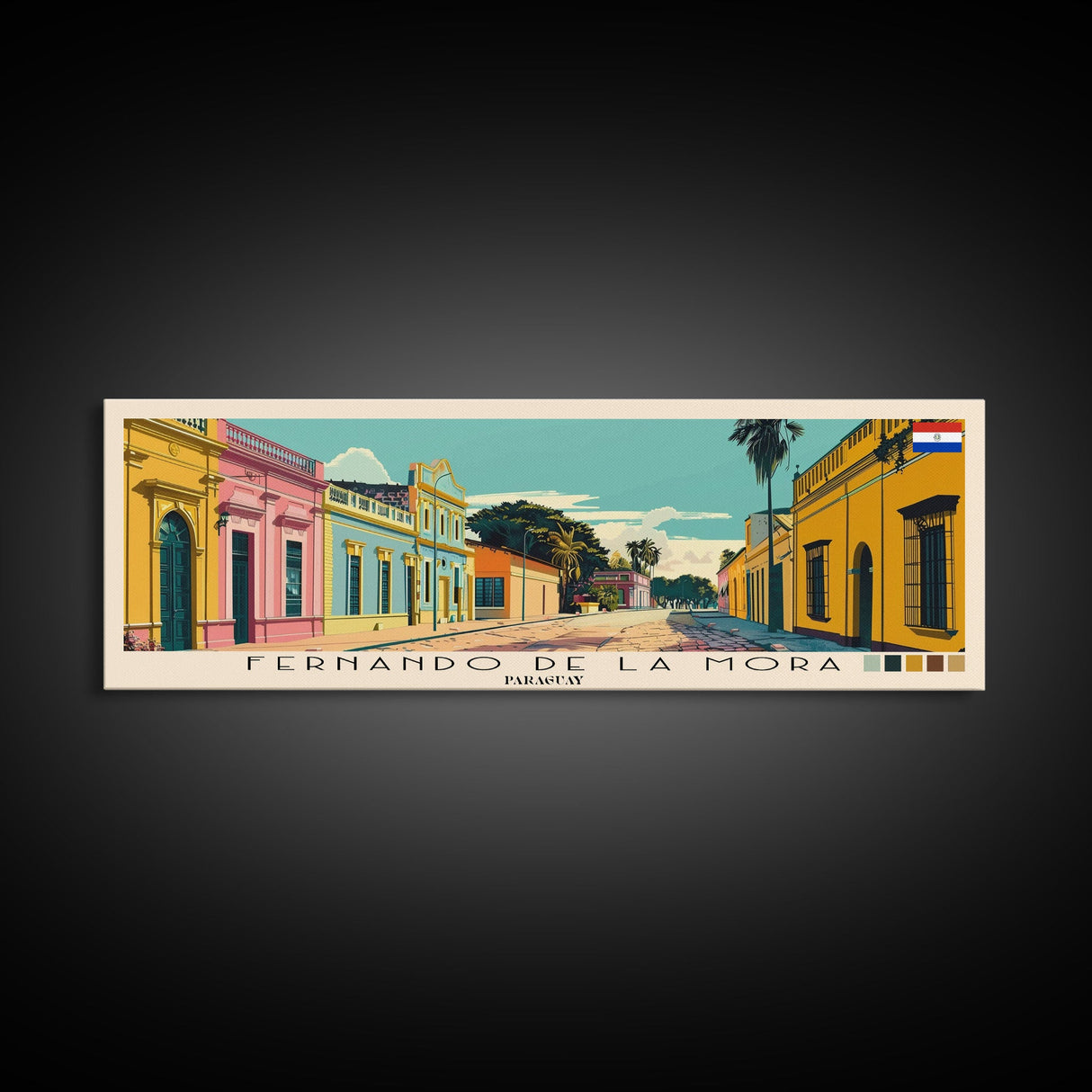 Fernando de la Mora, Paraguay Panoramic Canvas Print, Fernando de la Mora, Paraguay Painting, Paraguay Art, Fernando de la Mora Travel Poster, Travel Art, Guest Room Painting