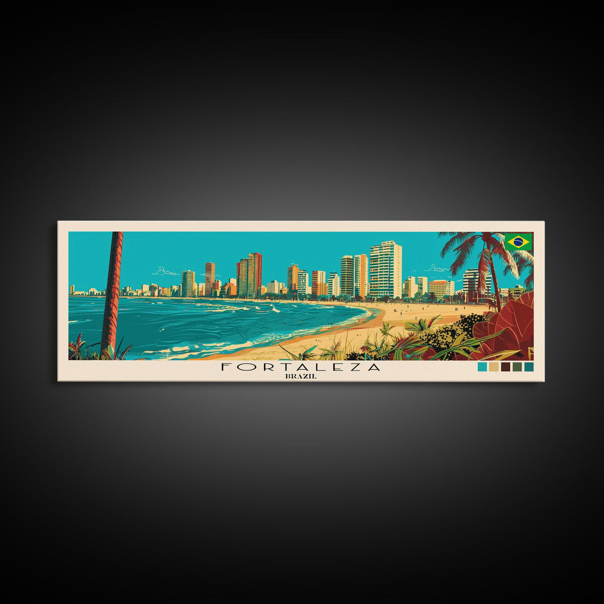 Fortaleza, Brazil Panoramic Canvas Print, Fortaleza, Brazil Painting, Brazil Art, Fortaleza Travel Poster, Travel Art, Guest Room Painting