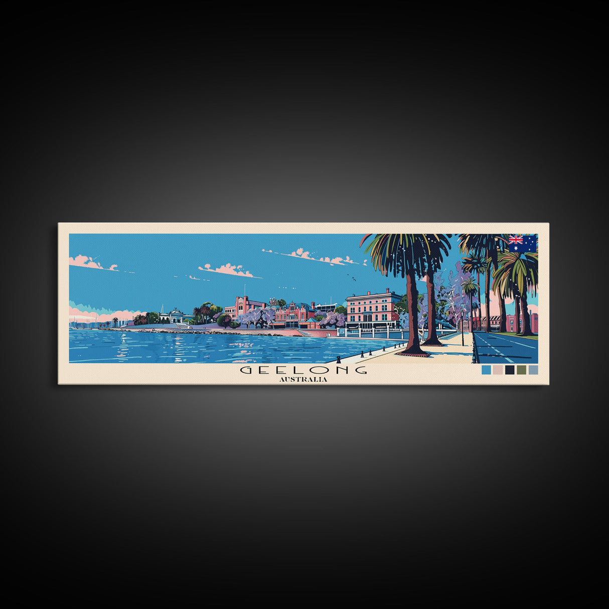 Geelong, Australia Panoramic Canvas Print, Geelong, Australia Painting, Australia Art, Geelong Travel Poster, Travel Art, Guest Room Painting