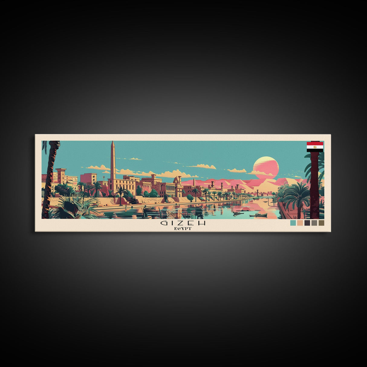 Gizeh, Egypt Panoramic Canvas Print, Gizeh, Egypt Painting, Egypt Art, Gizeh Travel Poster, Travel Art, Vacation Gift