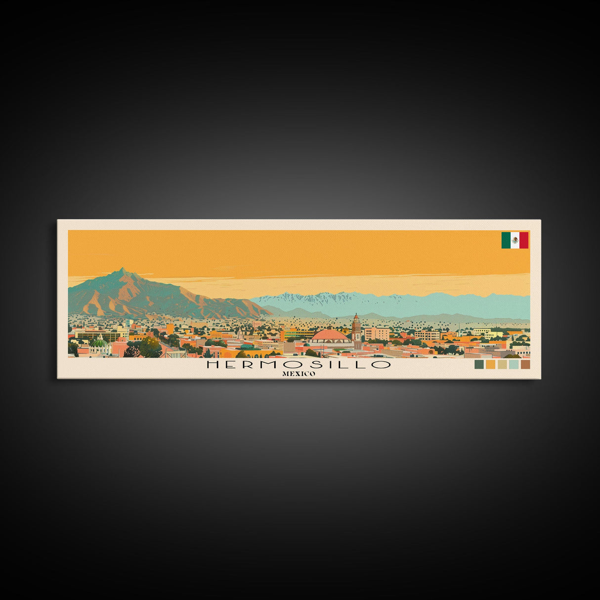 Hermosillo, Mexico Panoramic Canvas Print, Hermosillo, Mexico Painting, Mexico Art, Hermosillo Travel Poster, Travel Art, Living Room Painting