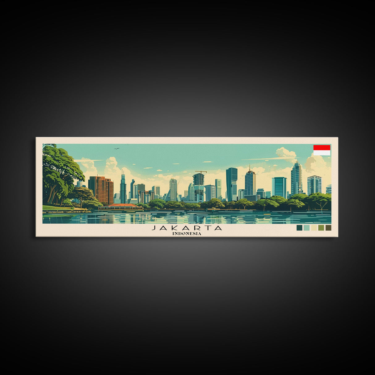 Jakarta, Indonesia Panoramic Canvas Print, Jakarta, Indonesia Painting, Indonesia Art, Jakarta Travel Poster, Travel Art, Guest Room Painting