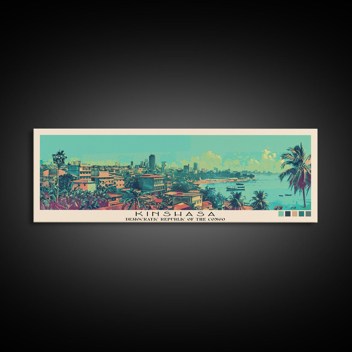 Kinshasa, Congo Panoramic Canvas Print, Kinshasa, Congo Painting, Congo Art, Kinshasa Travel Poster, Travel Art, Guest Room Painting