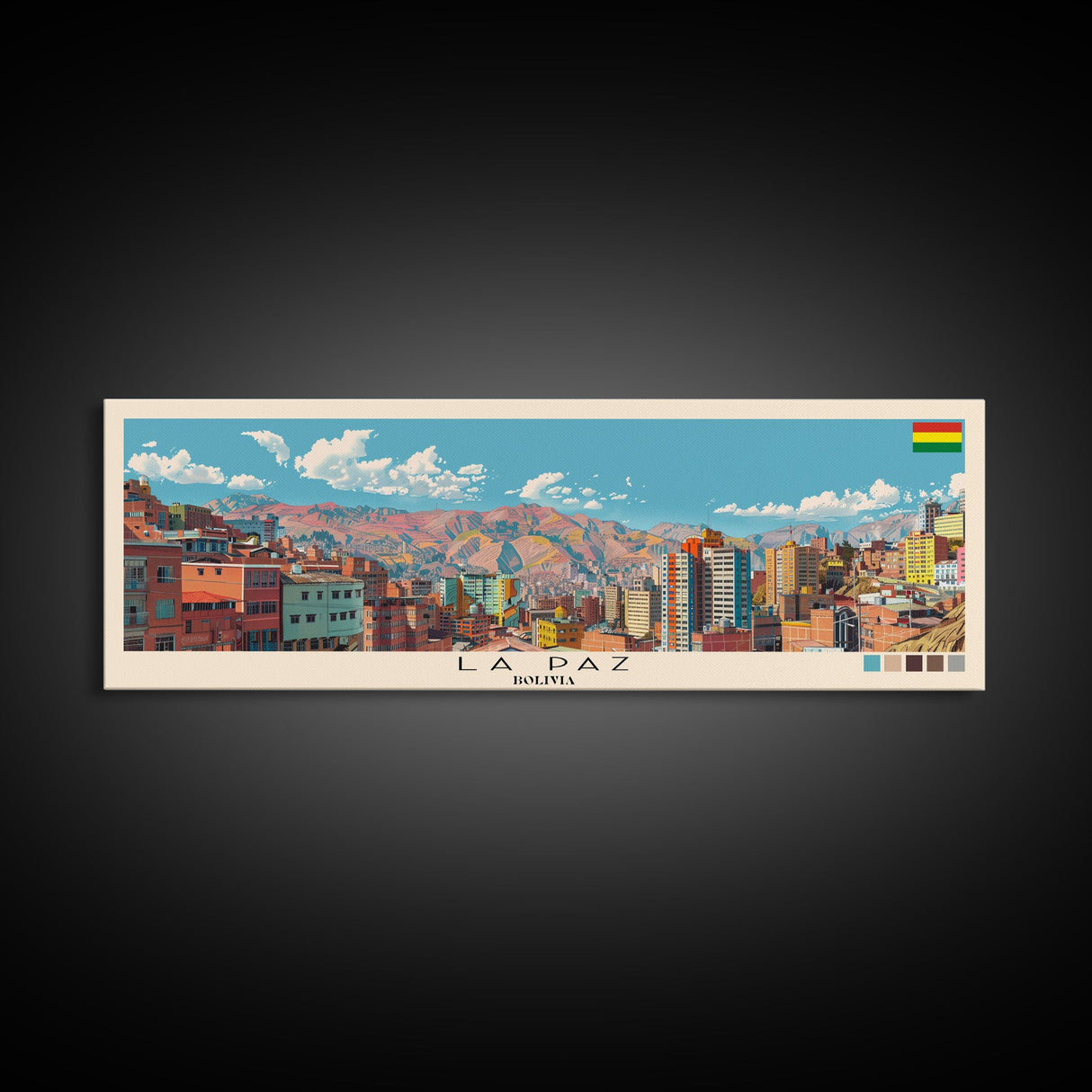 La Paz, Bolivia Panoramic Canvas Print, La Paz, Bolivia Painting, Bolivia Art, La Paz Travel Poster, Travel Art, Vacation Gift