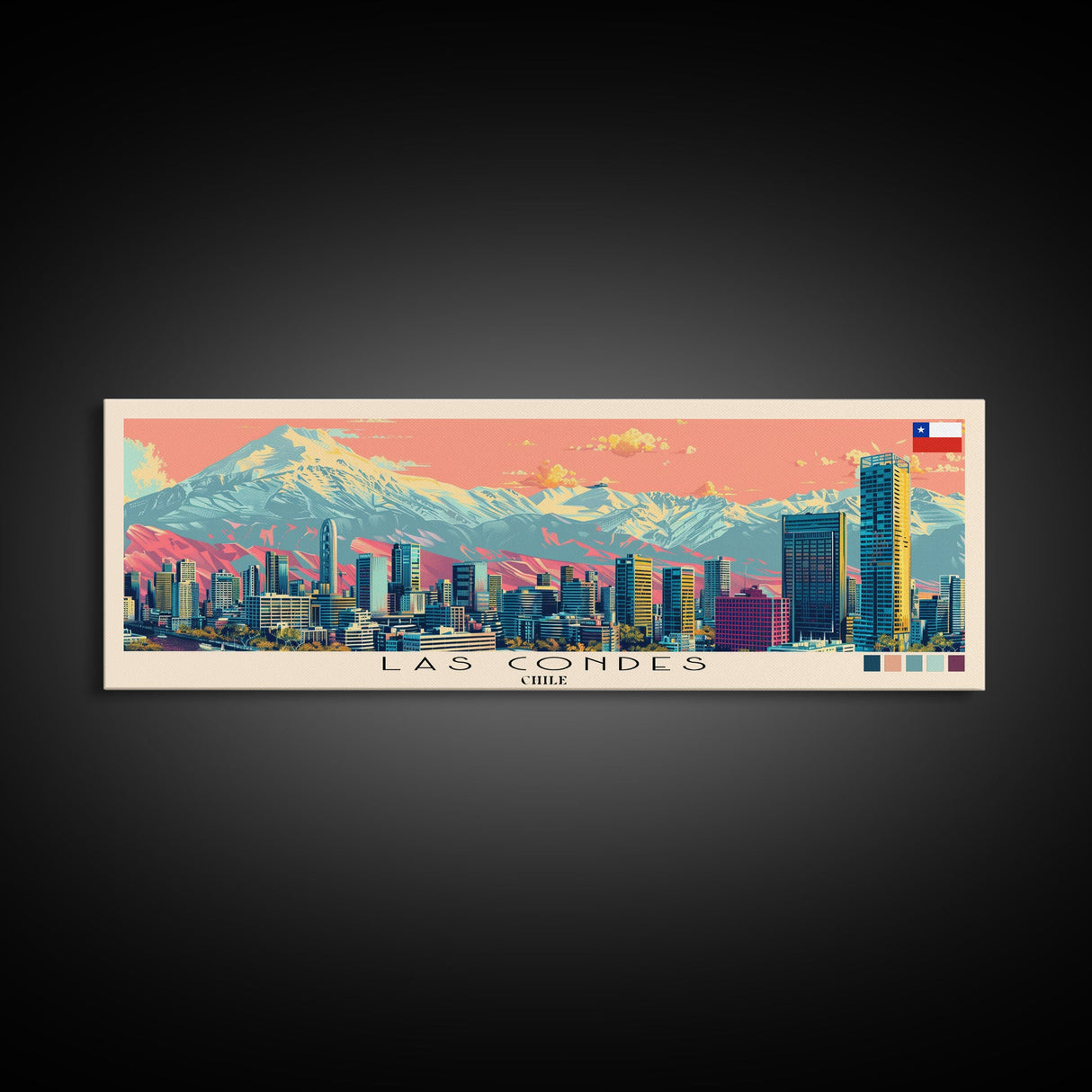 Las Condes, Chile Panoramic Canvas Print, Las Condes, Chile Painting, Chile Art, Las Condes Travel Poster, Travel Art, Guest Room Painting