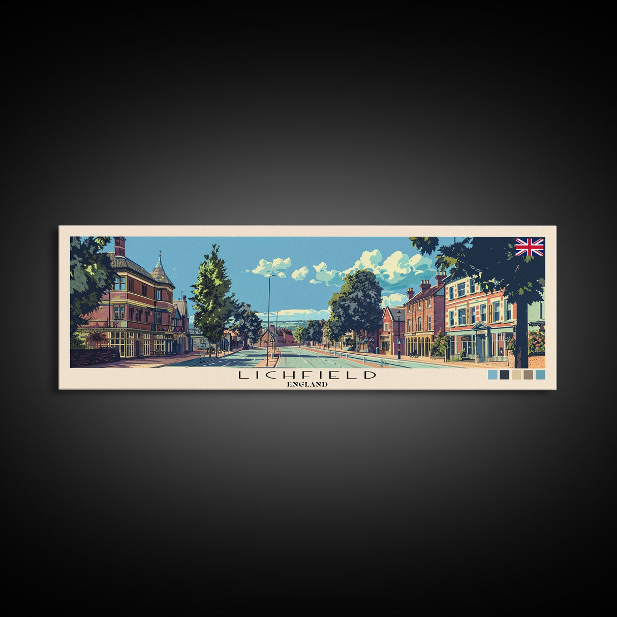 Lichfield, England Panoramic Canvas Print, Lichfield, England Painting, England Art, Lichfield Travel Poster, Travel Art, Housewarming Gift