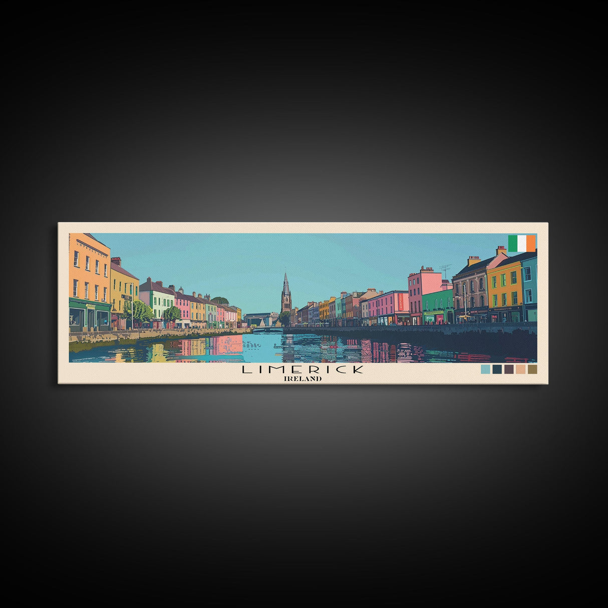 Limerick, Ireland Panoramic Canvas Print, Limerick, Ireland Painting, Ireland Art, Limerick Travel Poster, Travel Art, Vacation Gift