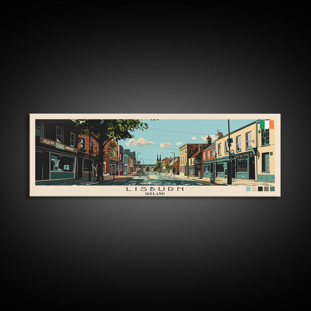 Lisburn, Ireland Panoramic Canvas Print, Lisburn, Ireland Painting, Ireland Art, Lisburn Travel Poster, Travel Art, Guest Room Painting