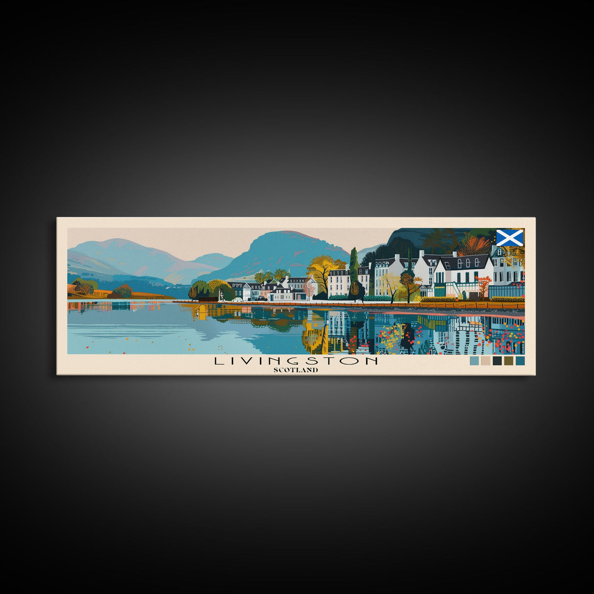 Livingston, Scotland Panoramic Canvas Print, Livingston, Scotland Painting, Scotland Art, Livingston Travel Poster, Travel Art, Vacation Gift