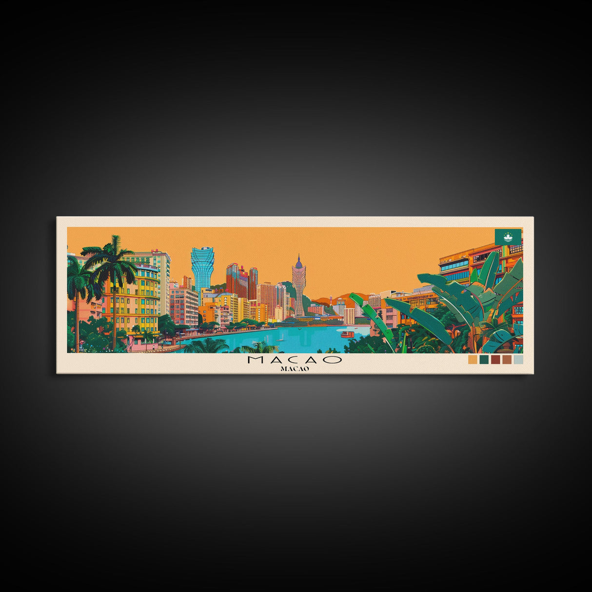 Macao, Macao Panoramic Canvas Print, Macao, Macao Painting, Macao Art, Macao Travel Poster, Travel Art, Living Room Painting