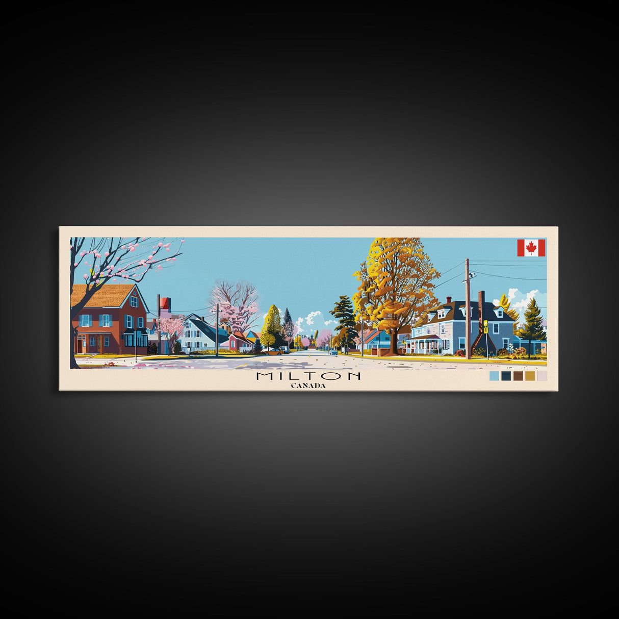 Milton, Canada Panoramic Canvas Print, Milton, Canada Painting, Canada Art, Milton Travel Poster, Travel Art, Living Room Painting