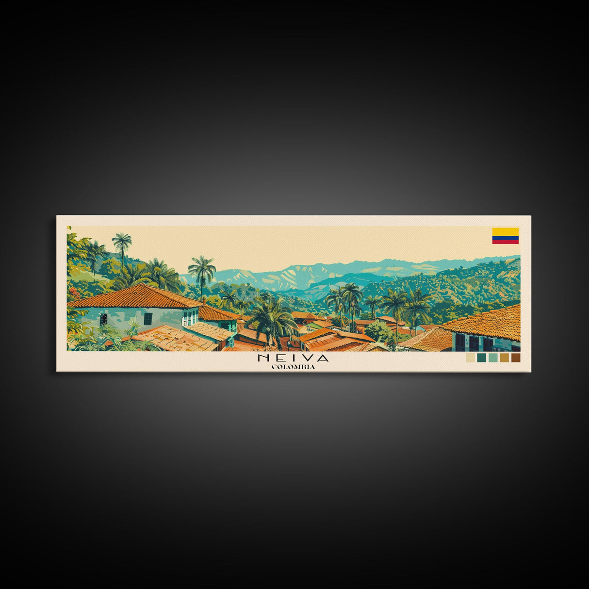 Neiva, Colombia Panoramic Canvas Print, Neiva, Colombia Painting, Colombia Art, Neiva Travel Poster, Travel Art, Guest Room Painting