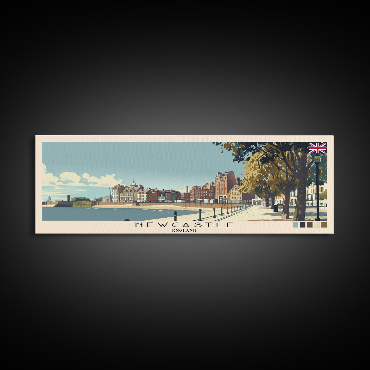 Newcastle, England Panoramic Canvas Print, Newcastle, England Painting, England Art, Newcastle Travel Poster, Travel Art, Living Room Painting