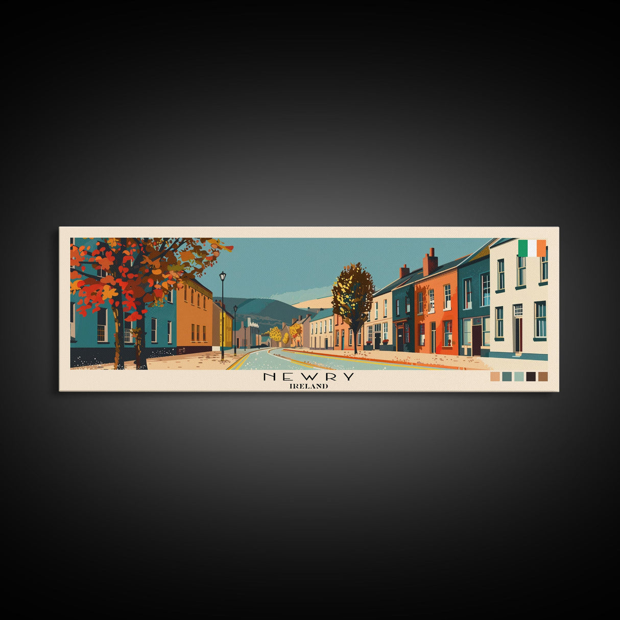 Newry, Ireland Panoramic Canvas Print, Newry, Ireland Painting, Ireland Art, Newry Travel Poster, Travel Art, Guest Room Painting