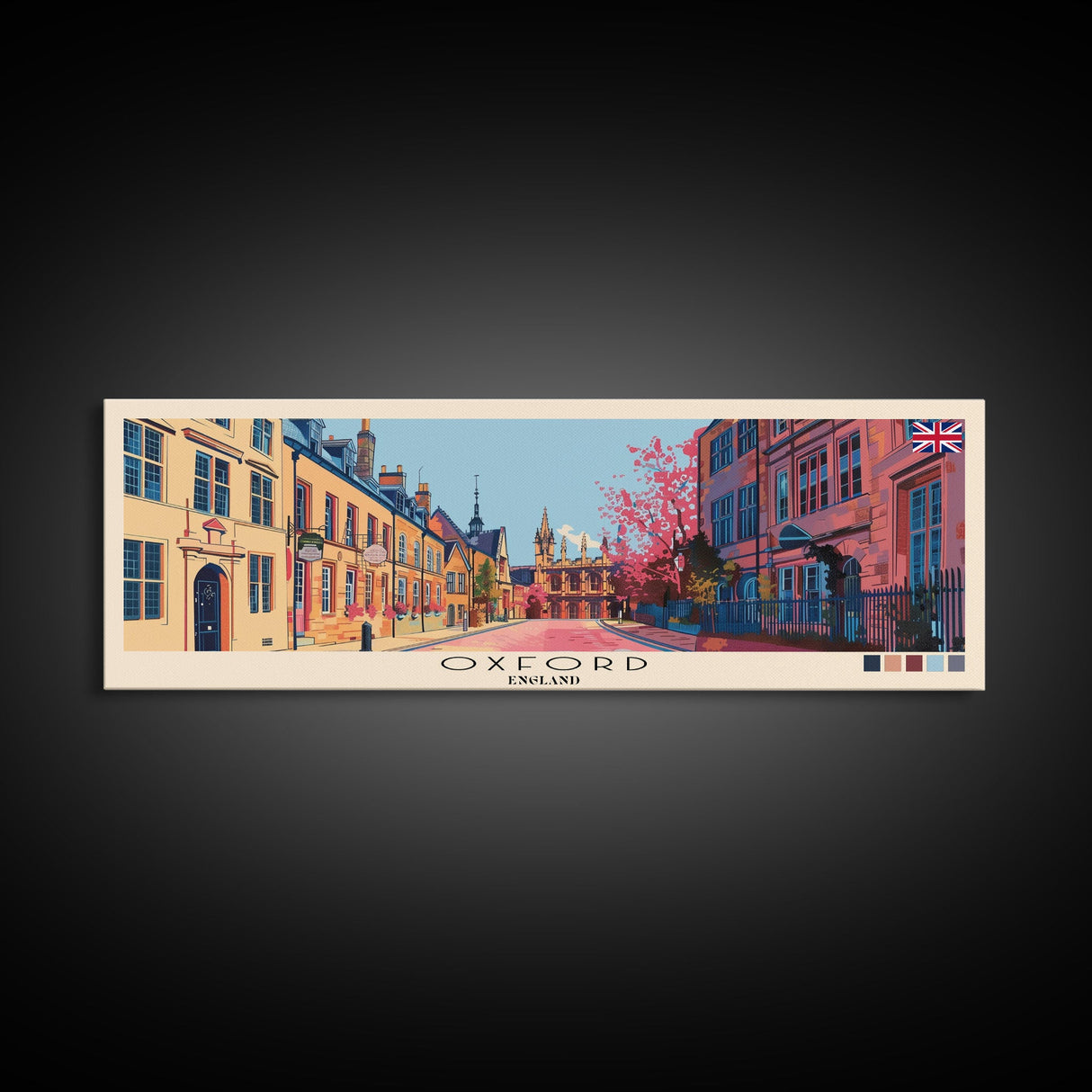 Oxford, England Panoramic Canvas Print, Oxford, England Painting, England Art, Oxford Travel Poster, Travel Art, Living Room Painting