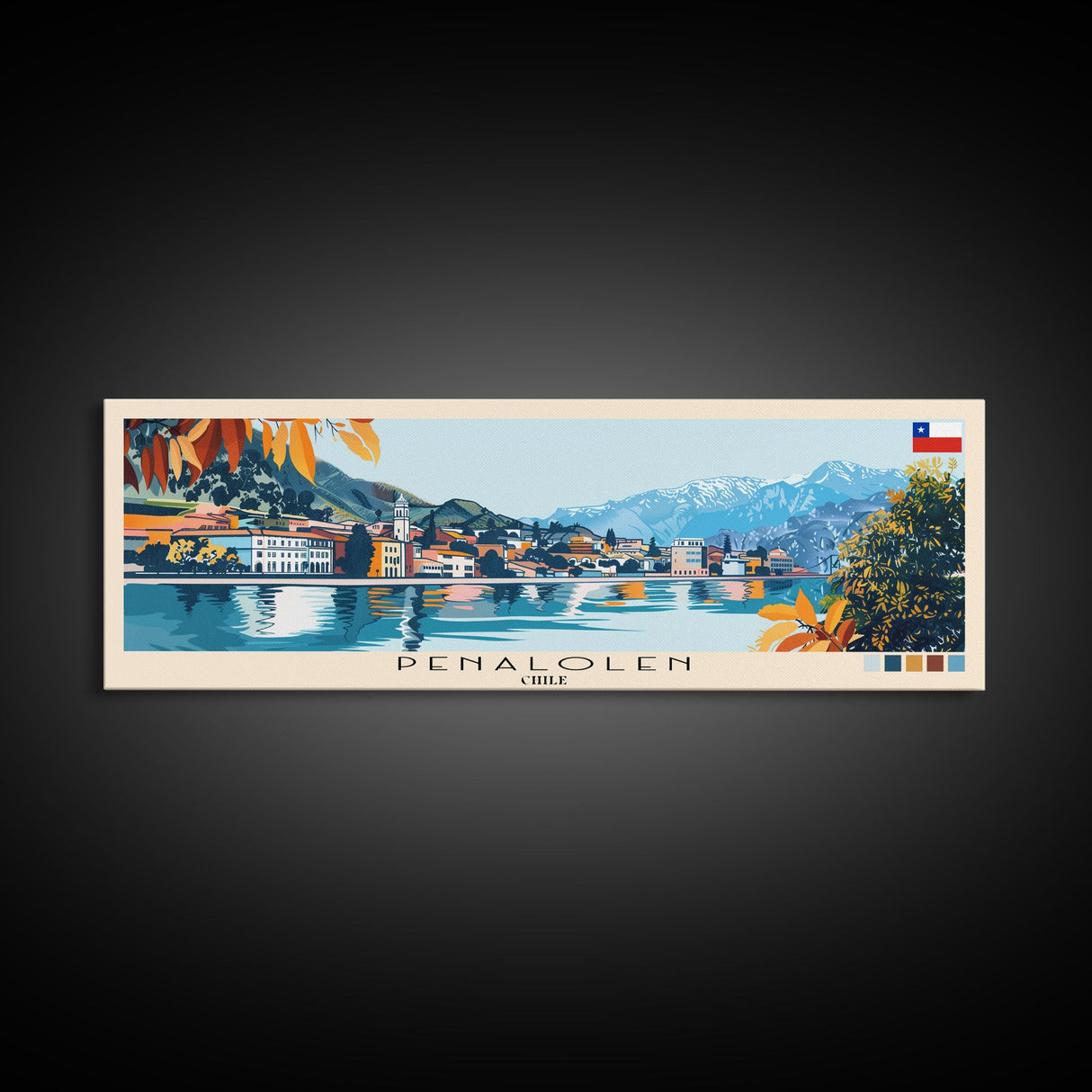 Penalolen, Chile Panoramic Canvas Print, Penalolen, Chile Painting, Chile Art, Penalolen Travel Poster, Travel Art, Guest Room Painting