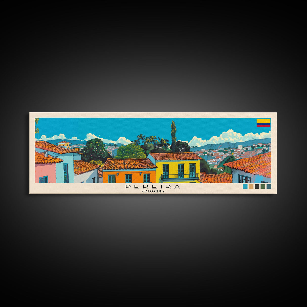 Pereira, Colombia Panoramic Canvas Print, Pereira, Colombia Painting, Colombia Art, Pereira Travel Poster, Travel Art, Guest Room Painting