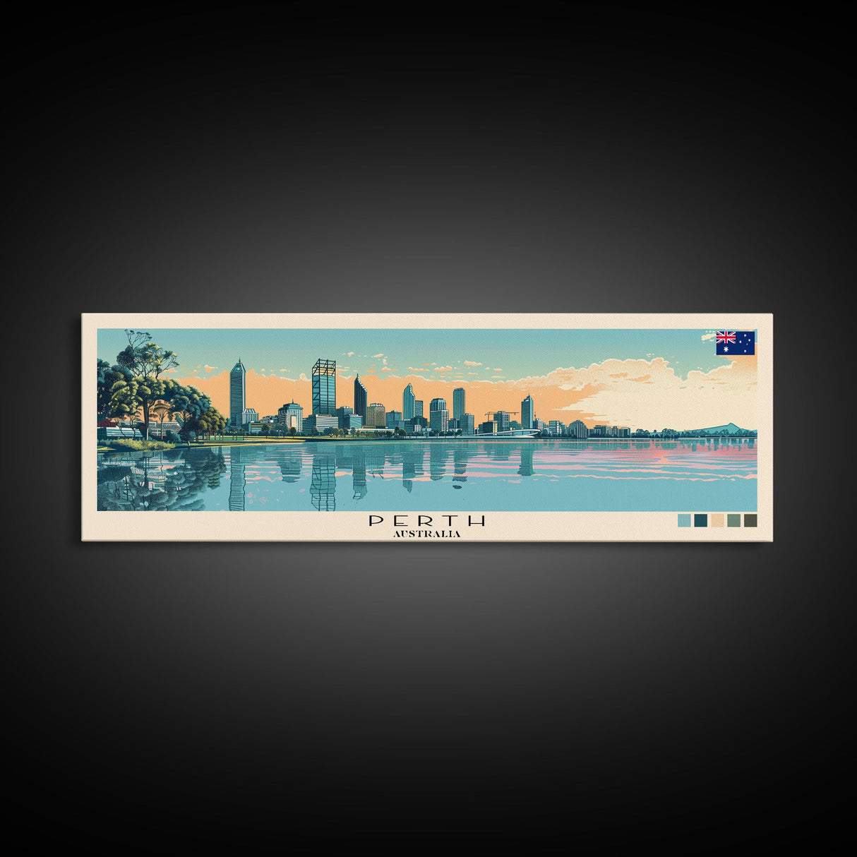 Perth, Australia Panoramic Canvas Print, Perth, Australia Painting, Australia Art, Perth Travel Poster, Travel Art, Vacation Gift