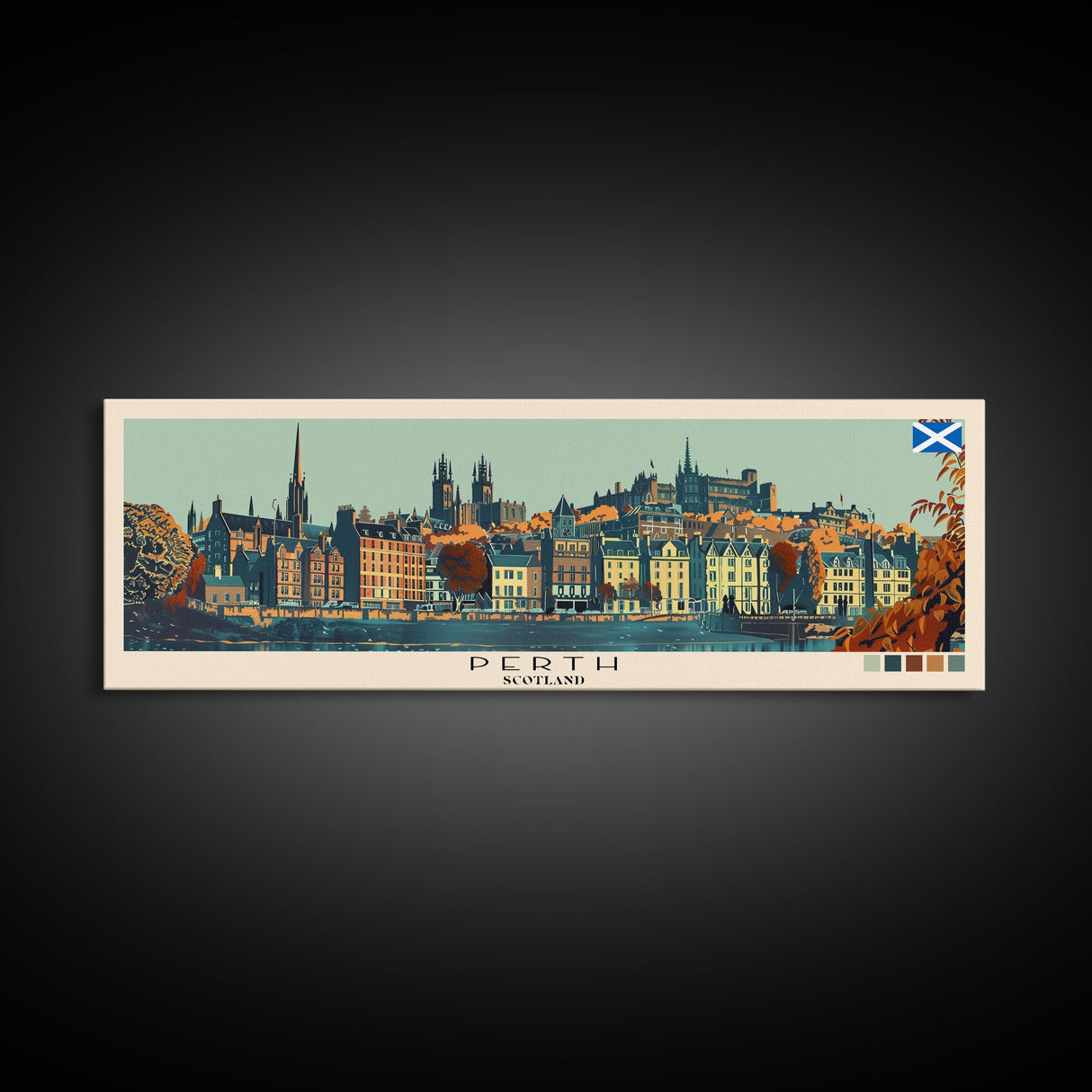 Perth, Scotland Panoramic Canvas Print, Perth, Scotland Painting, Scotland Art, Perth Travel Poster, Travel Art, Living Room Painting