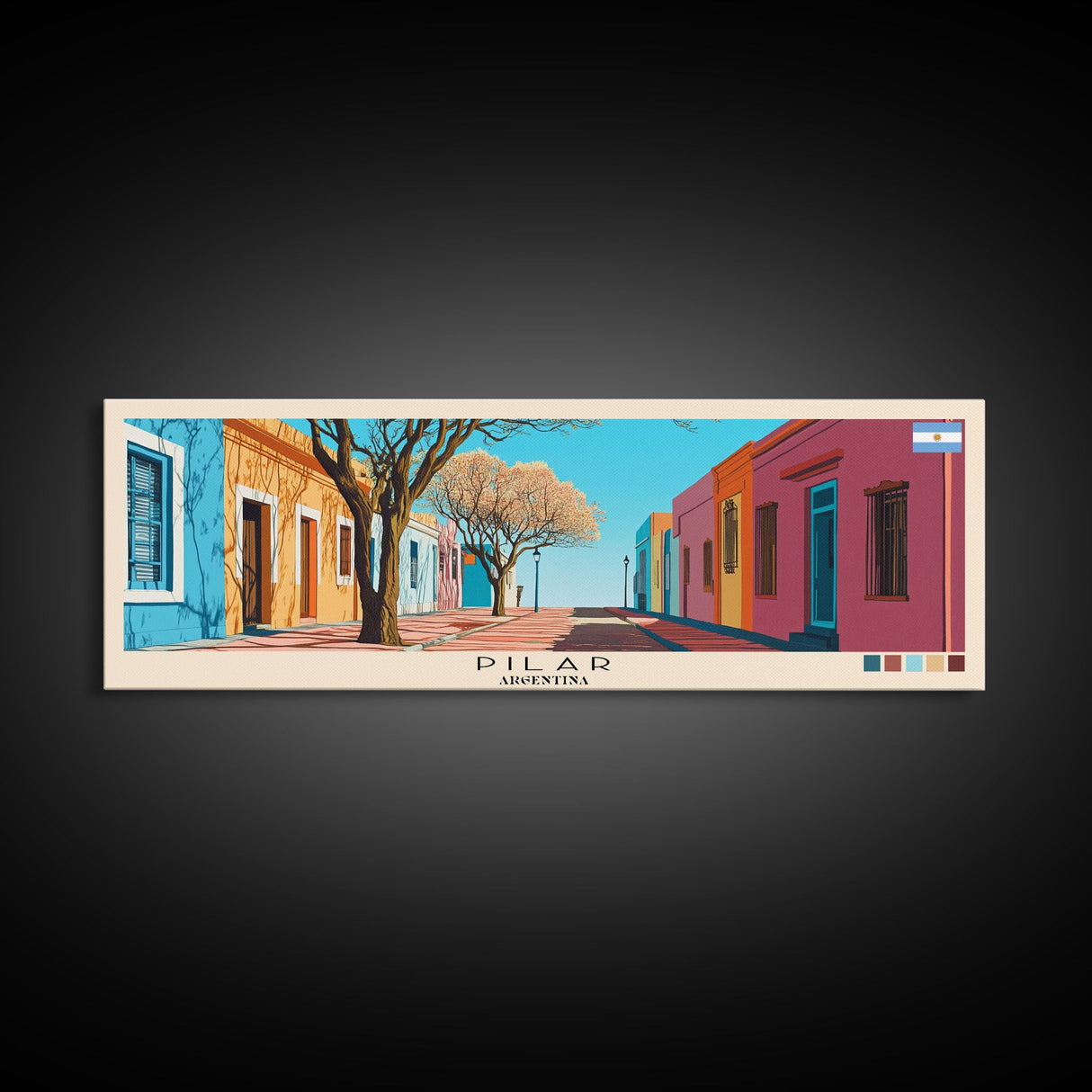 Pilar, Argentina Panoramic Canvas Print, Pilar, Argentina Painting, Argentina Art, Pilar Travel Poster, Travel Art, Vacation Gift