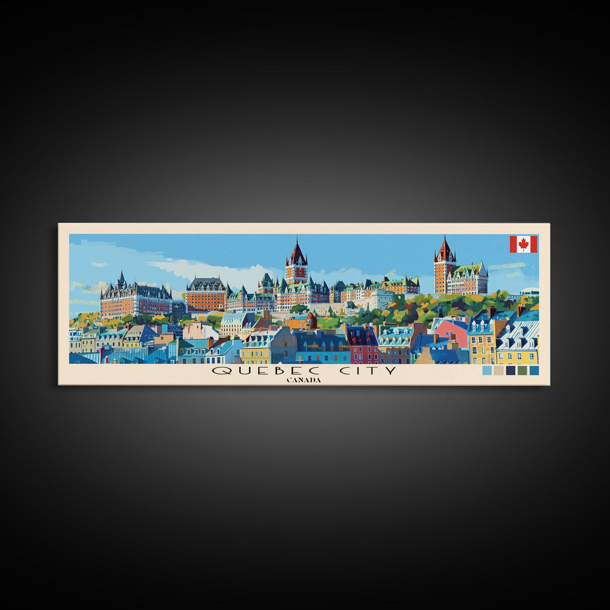 Quebec City, Canada Panoramic Canvas Print, Quebec City, Canada Painting, Canada Art, Quebec City Travel Poster, Travel Art, Vacation Gift