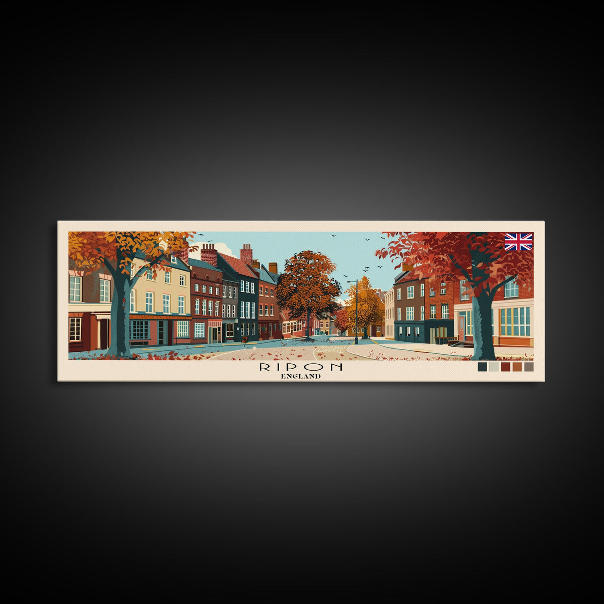 Ripon, England Panoramic Canvas Print, Ripon, England Painting, England Art, Ripon Travel Poster, Travel Art, Vacation Gift